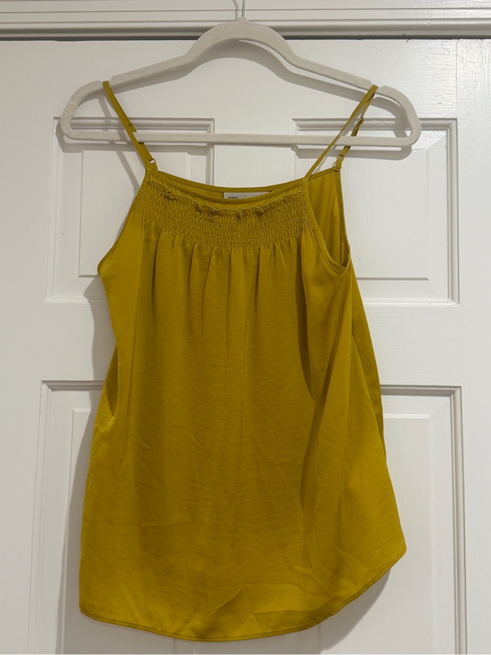Anthropologie Mustard Smocked Yoke Spaghetti Strap Tank